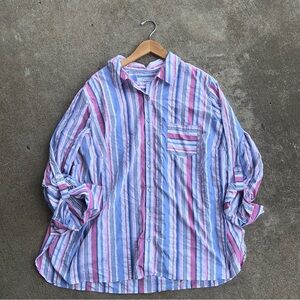 Foxcroft Millie Collared Striped Button Down Colorful Top Size 22W 3X